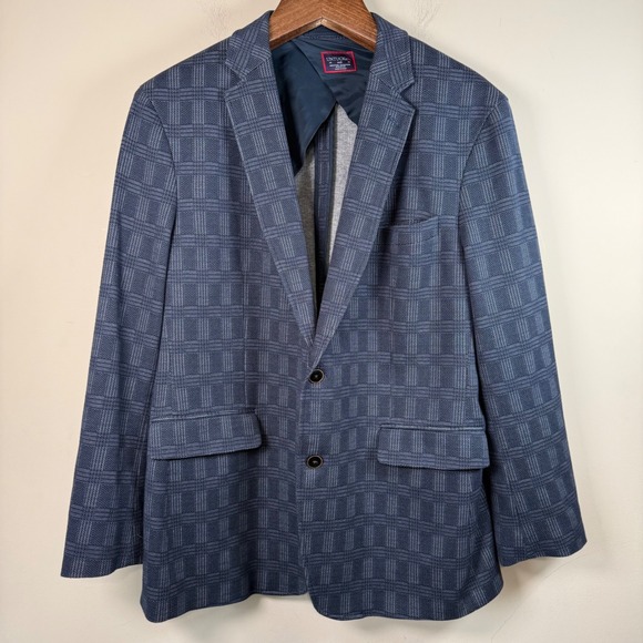 UNTUCKit Other - UnTuckit Blue Windowpane Plaid Cotton Blend Blazer 44R Office Business Casual